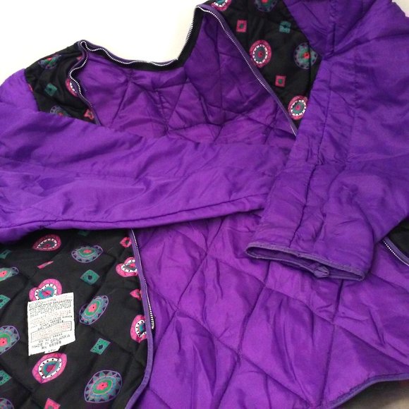 Vintage 90s London Fog Quilted Coat Liner -Lreg Daisy Circles Zipper-edge Nylon - Picture 6 of 12